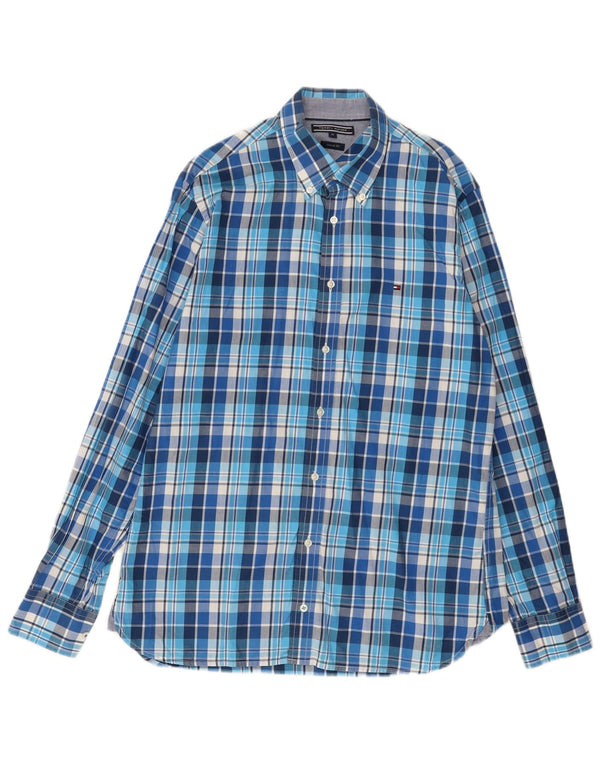 Tommy Hilfiger Mens Custom Fit Shirt Medium Blue Check Cotton