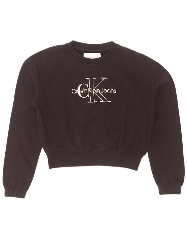 Calvin Klein Jeans Damen Crop Graphic Sweatshirt Pullover UK 10 Small Schwarz