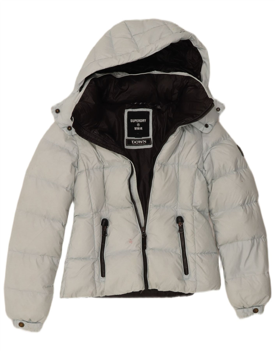 Superdry Womens Hooded Padded Jacket UK 8 Small  Blue Nylon
