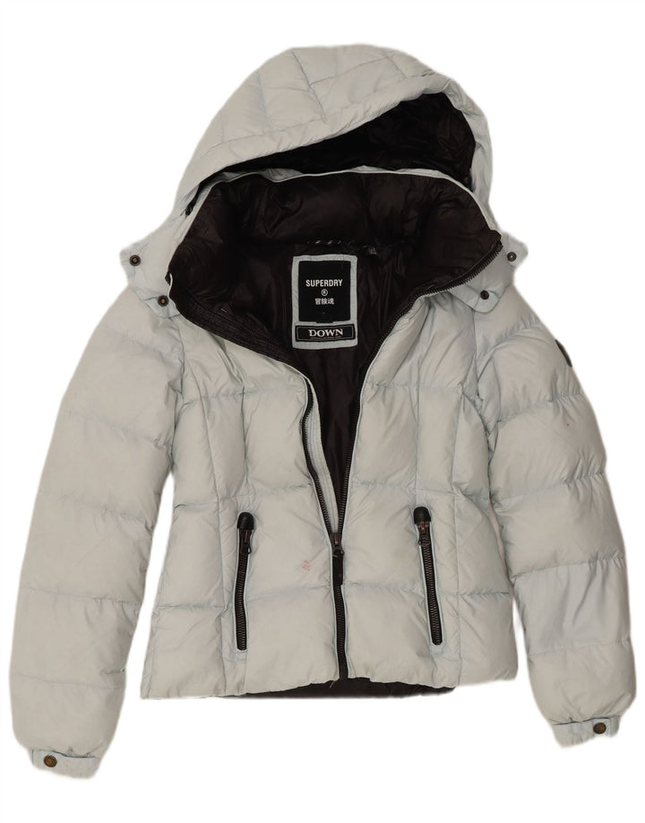 Superdry Womens Hooded Padded Jacket UK 8 Small  Blue Nylon
