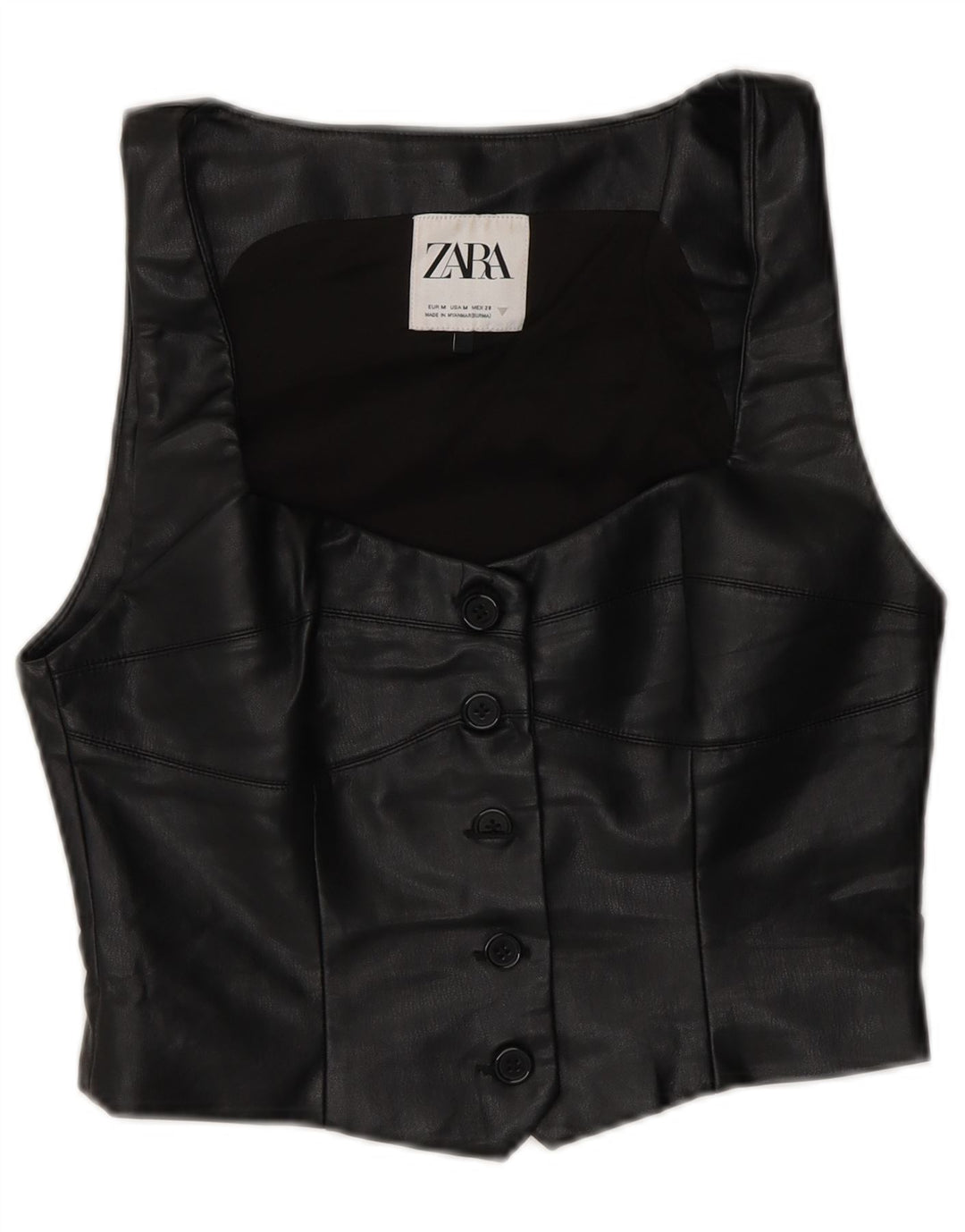 Zara Womens Leather Waistcoat UK 12 Medium Black