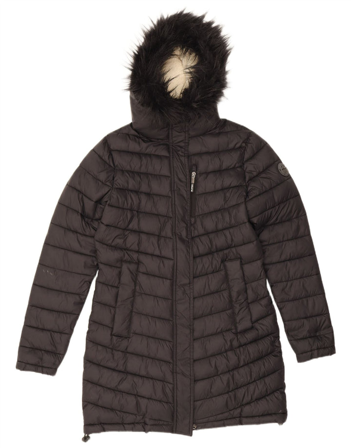 Superdry Womens Hooded Padded Coat UK 14 Medium Black Nylon