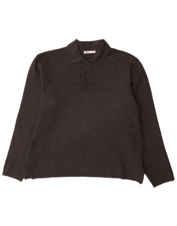 Zara Mens Polo Neck Jumper Sweater Medium Grey Viscose