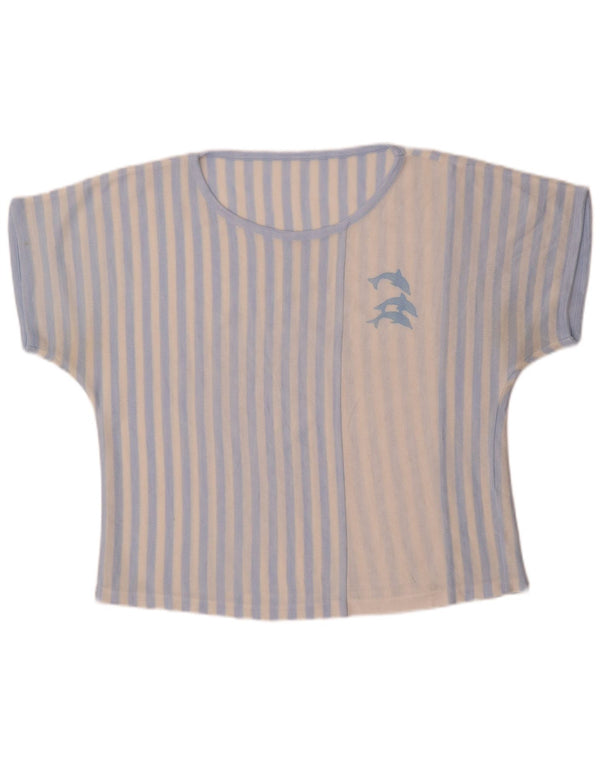 T-shirt vintage da donna Top UK 16 a righe grandi blu