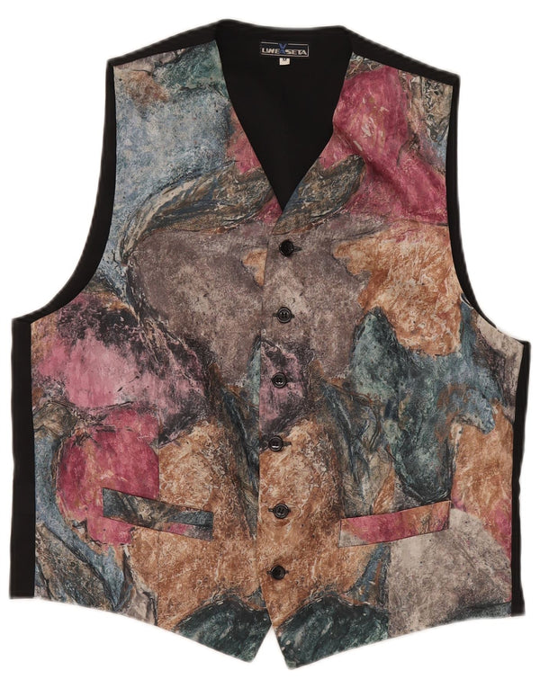 Vintage Mens Graphic Waistcoat UK 38 Medium Multicoloured Polyester Classic