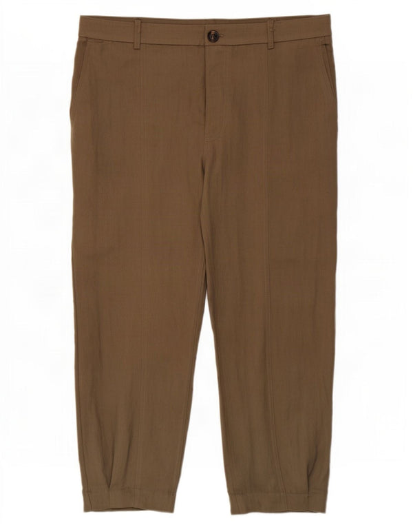 Zara Womens Joggers Cropped Trousers Large W30 L26 Khaki Lyocell