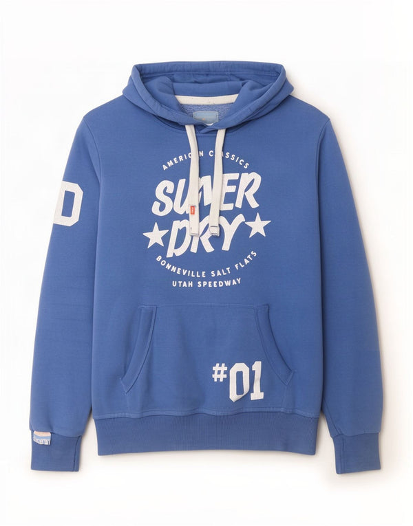 Superdry Mens Graphic Hoodie Jumper Medium Blue Cotton