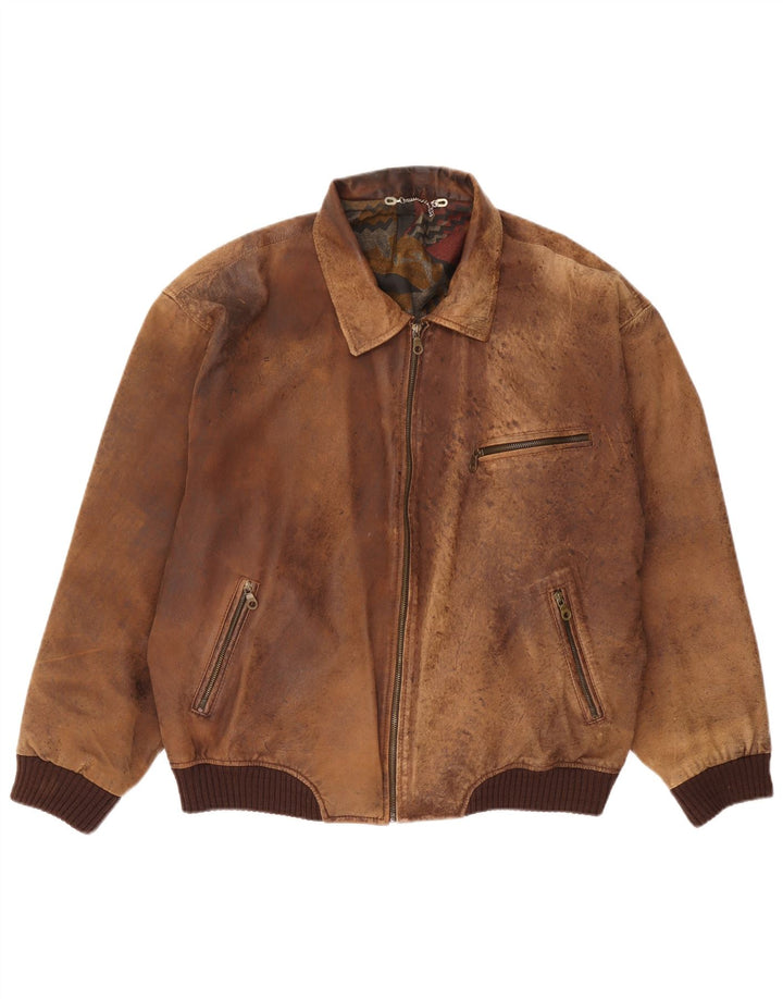 Vintage Mens Leather Jacket UK 44 2XL Brown Leather