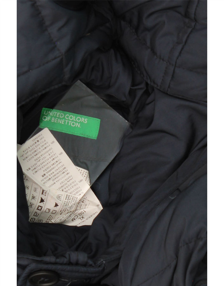 BENETTON Boys Hooded Padded Jacket 10-11 Years XL Navy Blue Polyester Vintage Benetton and Second-Hand Benetton from Messina Hembry 
