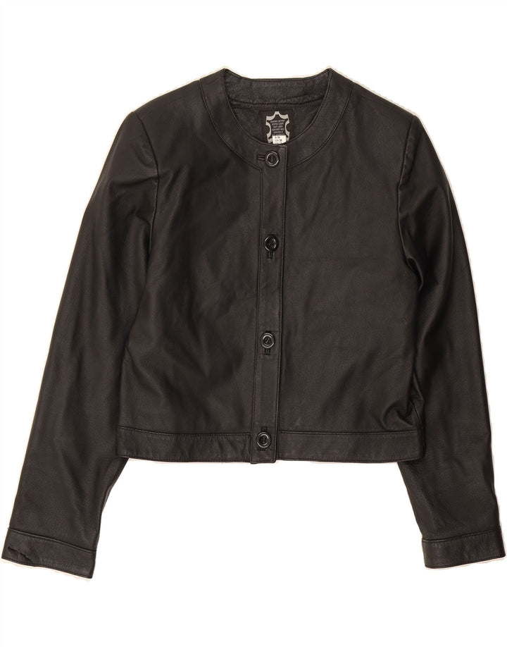 VINTAGE Womens Leather Bolero Jacket UK 12 Medium Black Leather Vintage Vintage and Second-Hand Vintage from Messina Hembry 