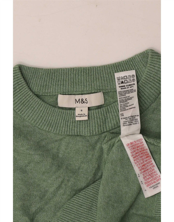 Marks & Spencer Womens Crew Neck Jumper Sweater UK 10 Small Green Polyester