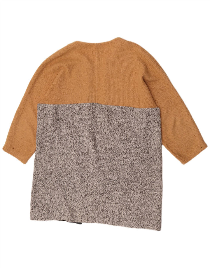 Zara Womens Open Cardigan Sweater UK 14 Medium Beige Colourblock Polyester
