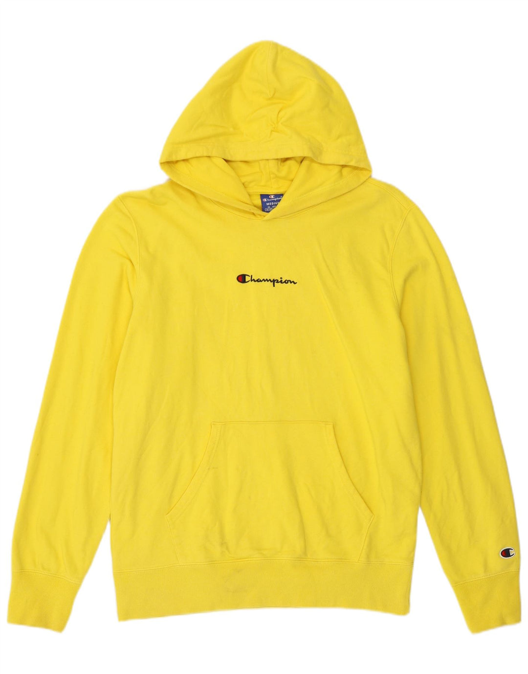 Champion Mens Hoodie Jumper Medium Yellow Cotton