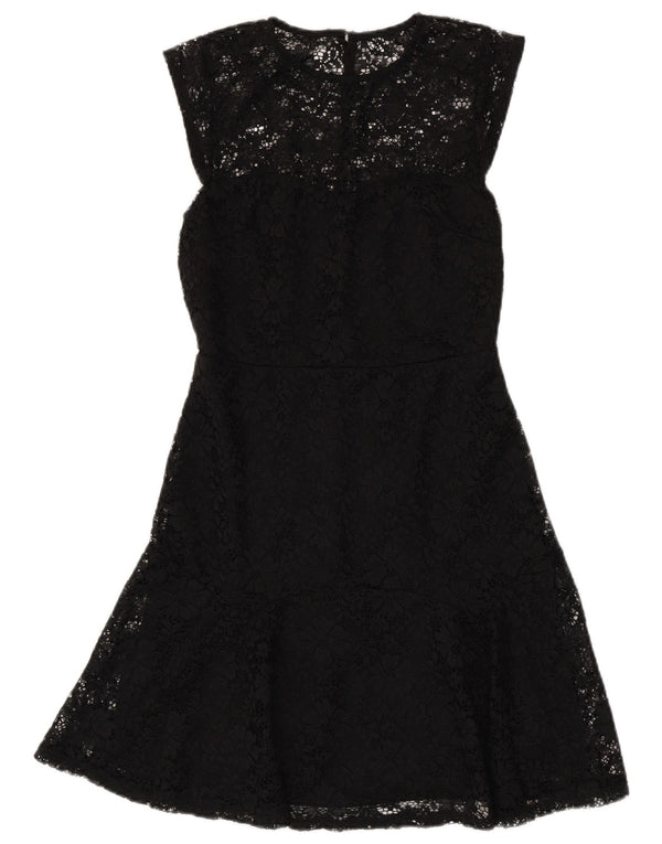 Warehouse Dame Ærmeløs Blonde A-Line Kjole UK 10 Small Black Floral