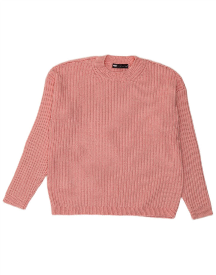 Marks & Spencer Womens Crew Neck Jumper Sweater UK 14 Medium Pink Polyester