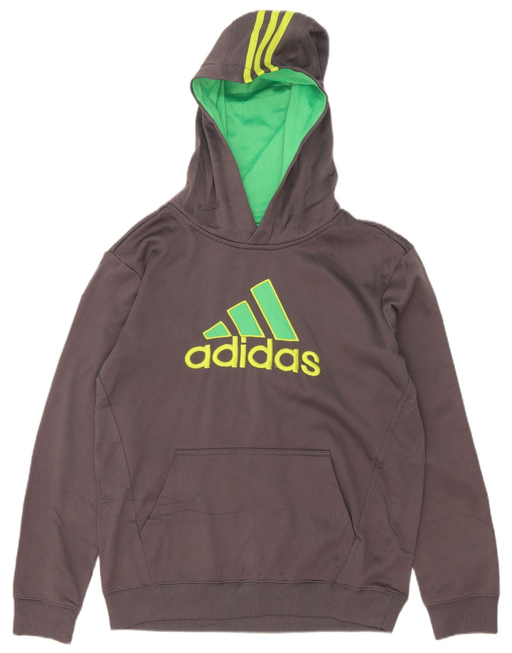 Felpa con cappuccio grafica da uomo Adidas, poliestere color block grigio medio