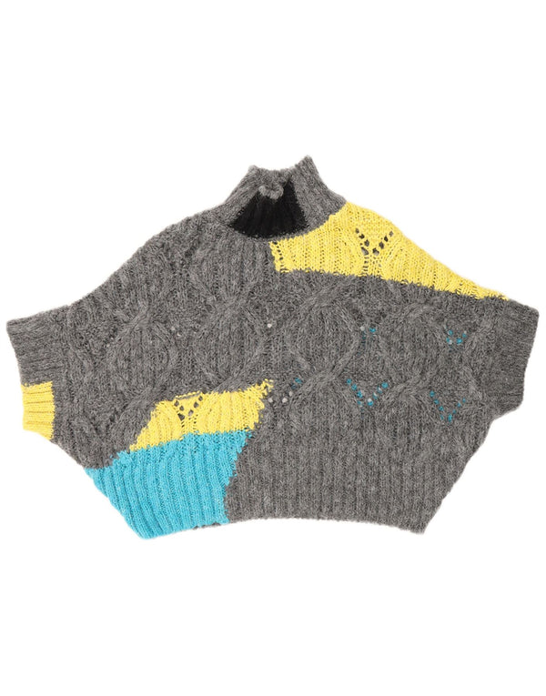 Zara Damen Crop Poncho Pullover UK 10 Small Graues Colourblock-Acryl