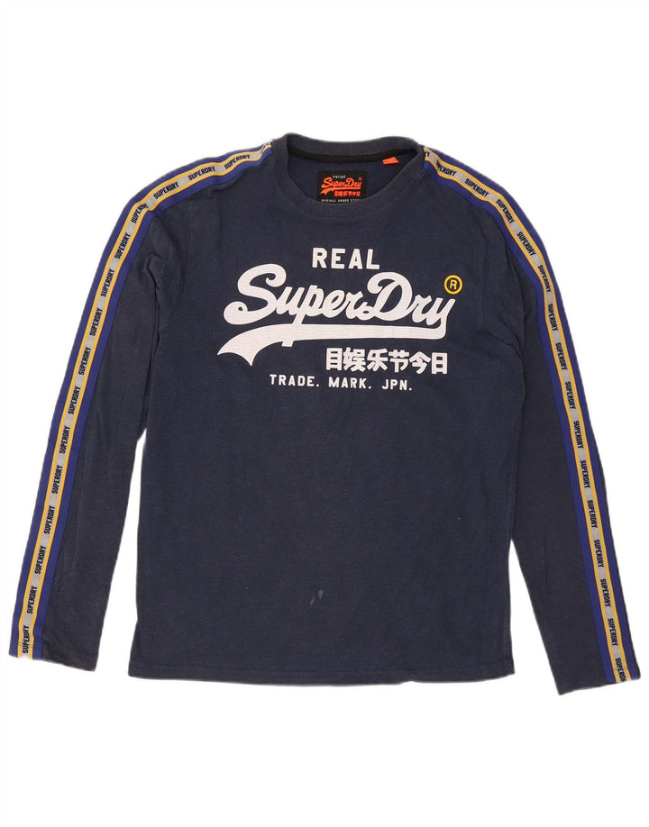 Superdry Mens Graphic T-Shirt Long Sleeve Medium Navy Blue