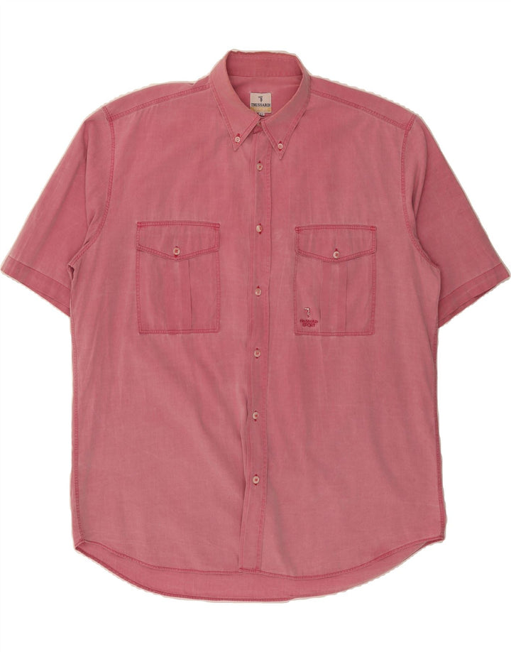 TRUSSARDI Mens Short Sleeve Shirt IT 52 Large Pink Vintage Trussardi and Second-Hand Trussardi from Messina Hembry 