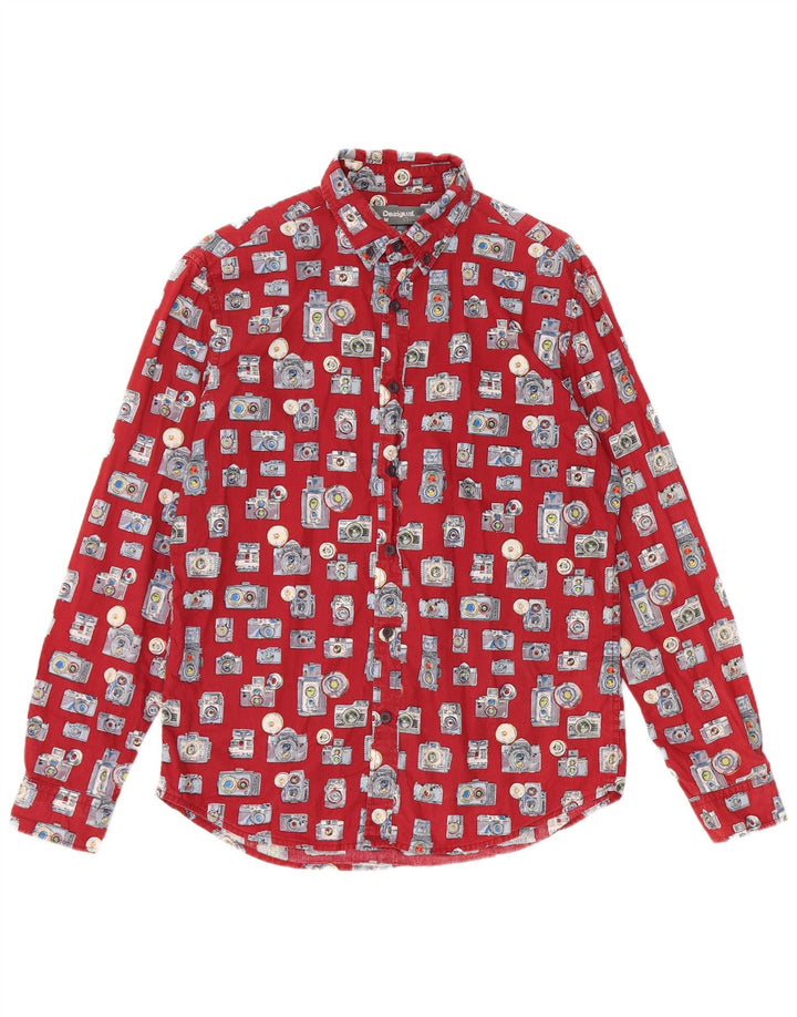 Desigual Mens Abstract Pattern Regular Fit Shirt Medium Burgundy Cotton