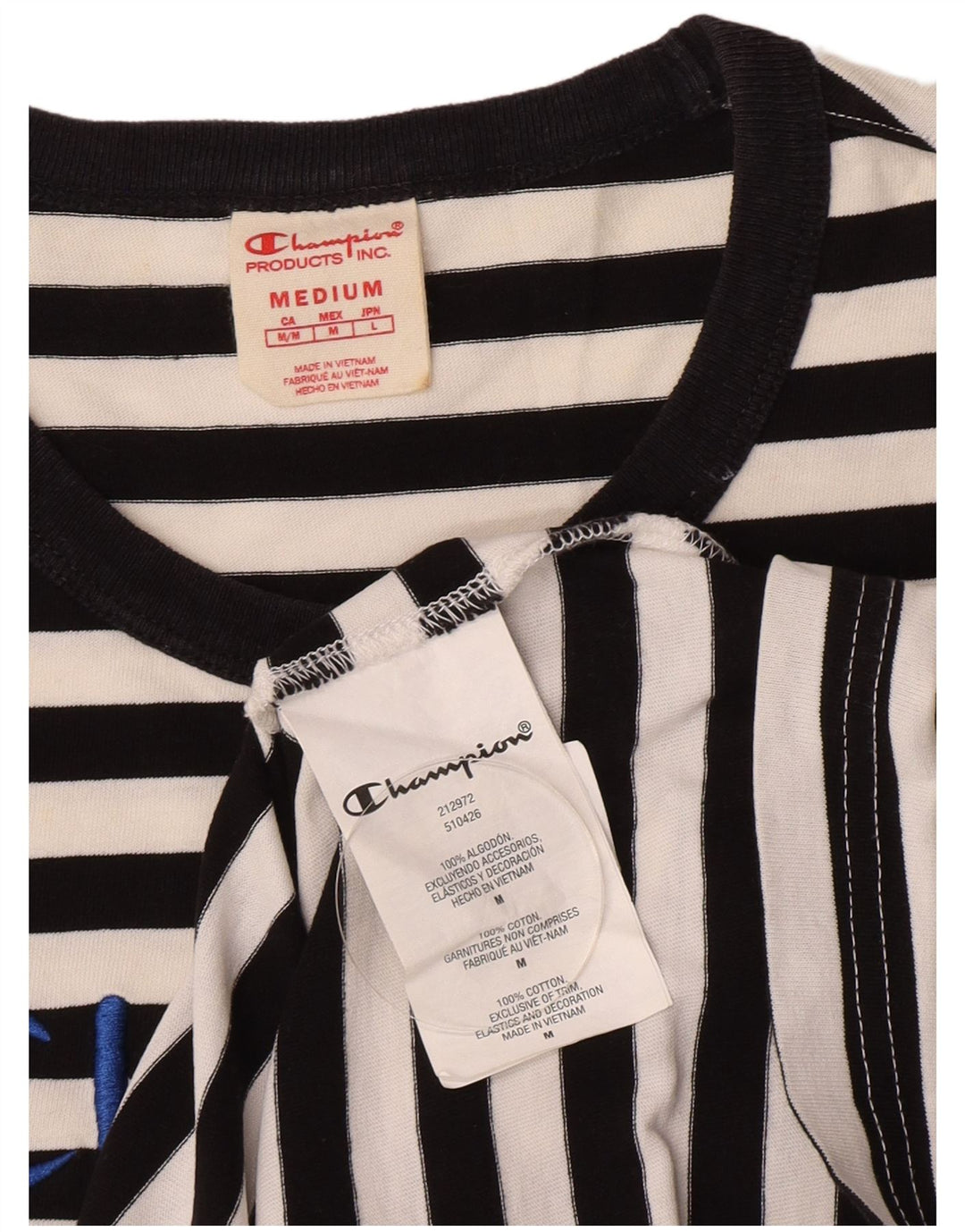 Champion Mens Graphic T-Shirt Top Medium Black Striped Cotton