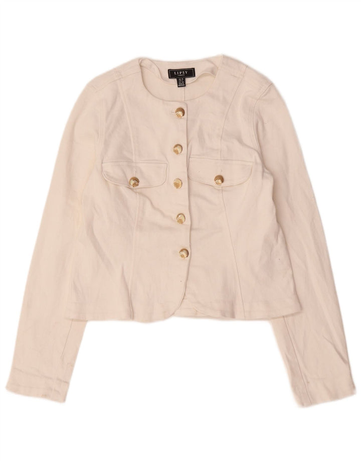 Lipsy Dame Crop 5 Button Blazer Jacket UK 12 Medium White Bomuld