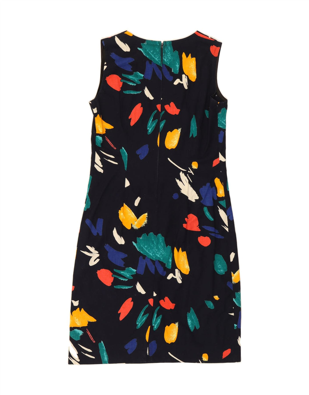 VINTAGE Womens Abstract Pattern Sheath Dress UK 14 Medium Navy Blue Vintage Vintage and Second-Hand Vintage from Messina Hembry 