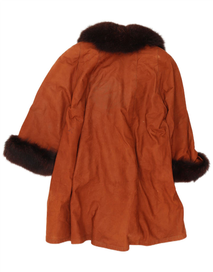 Vintage Womens Leather Coat UK 20 2XL Brown