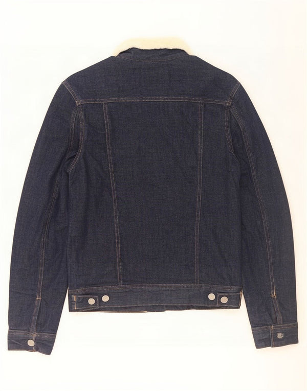 Replay Mens Sherpa Denim Jacket UK 34 XS Navy Blue Cotton
