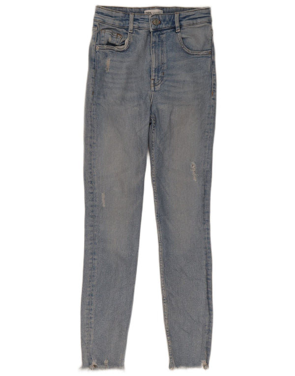 Zara Jean skinny vieilli pour femme EU 36 XS W26 L26 Bleu Coton