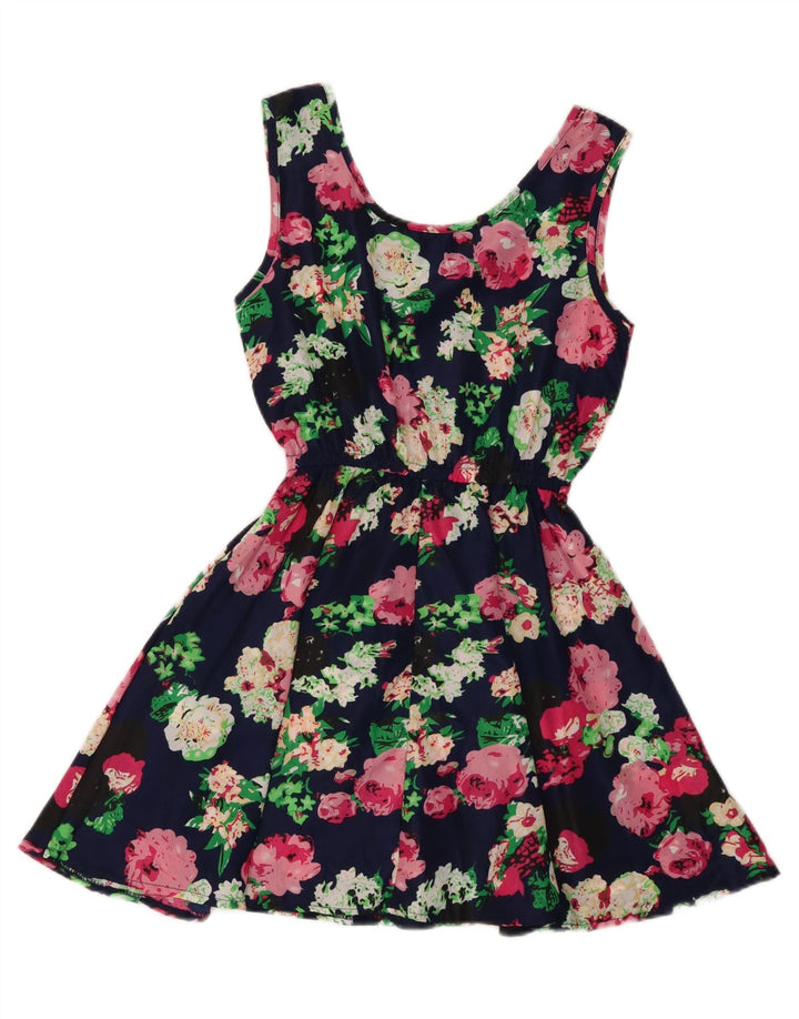 Vintage Womens Sundress UK 12 Medium Navy Blue Floral Polyester