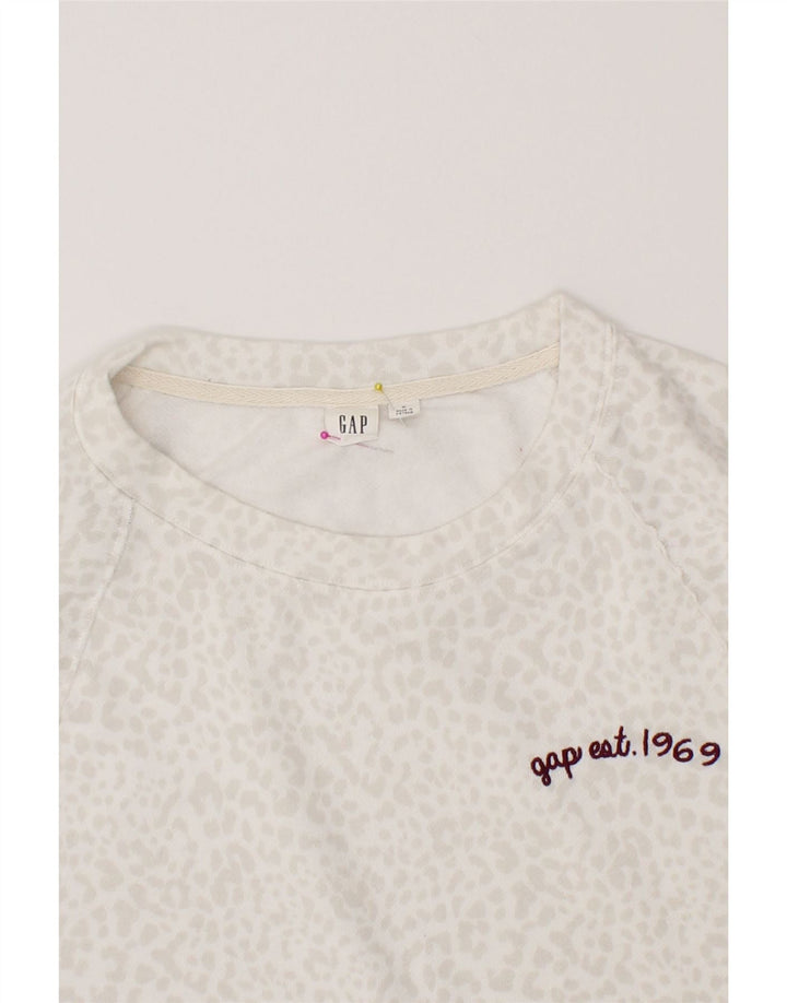GAP Womens Sweatshirt Jumper UK 14 Medium White Animal Print Polyester Vintage Gap and Second-Hand Gap from Messina Hembry 