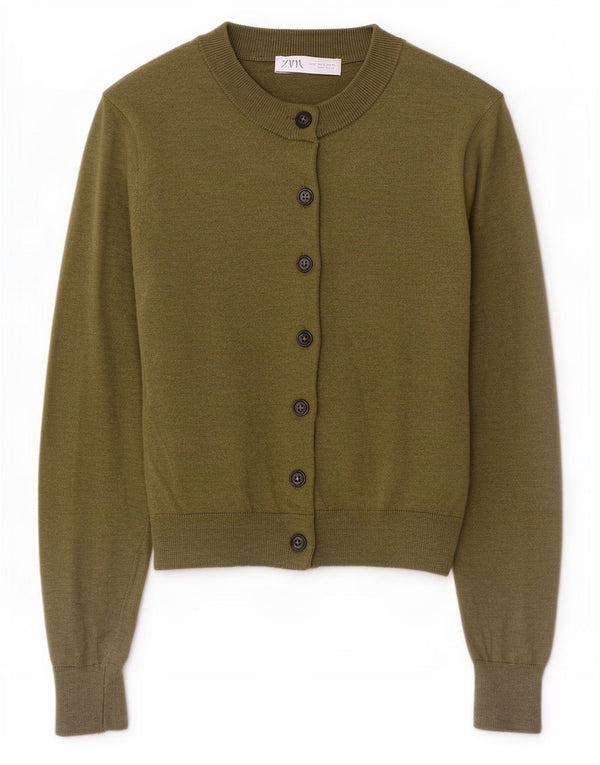 Zara Womens Crop Cardigan Sweater UK 10 Petit Kaki Polyamide