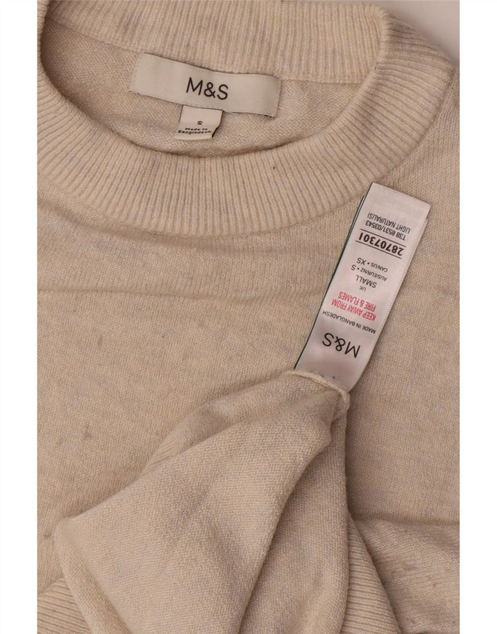 Marks & Spencer Womens Crew Neck Jumper Sweater UK 10 Small Beige Polyester