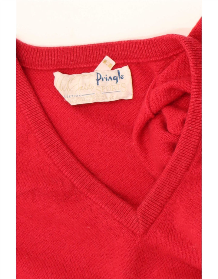 Pringle Mens Regular Fit V-Neck Jumper Sweater Medium Red Wool
