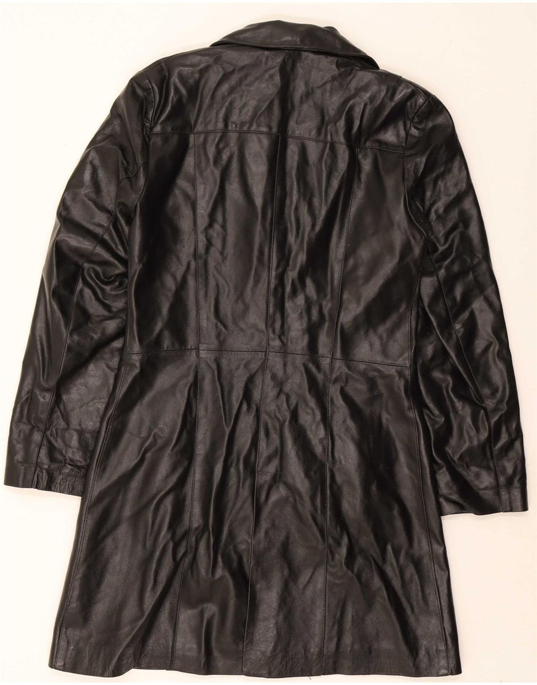VINTAGE Womens Leather Coat UK 14 Medium Black