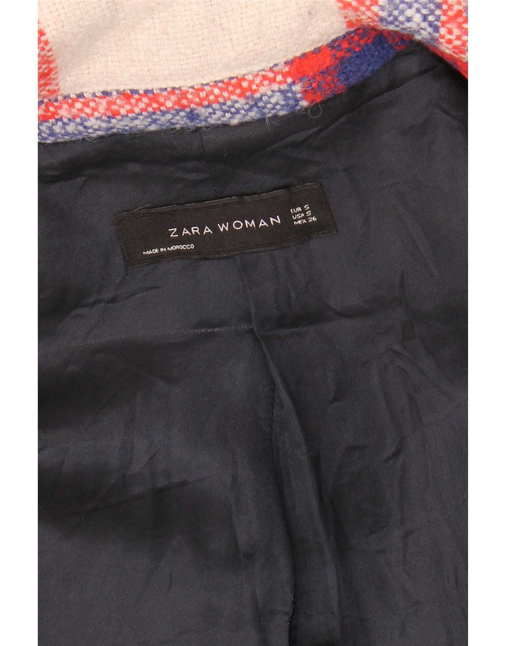 Zara Womens Open Overcoat UK 10 Small Multicolored Plaid Acryl