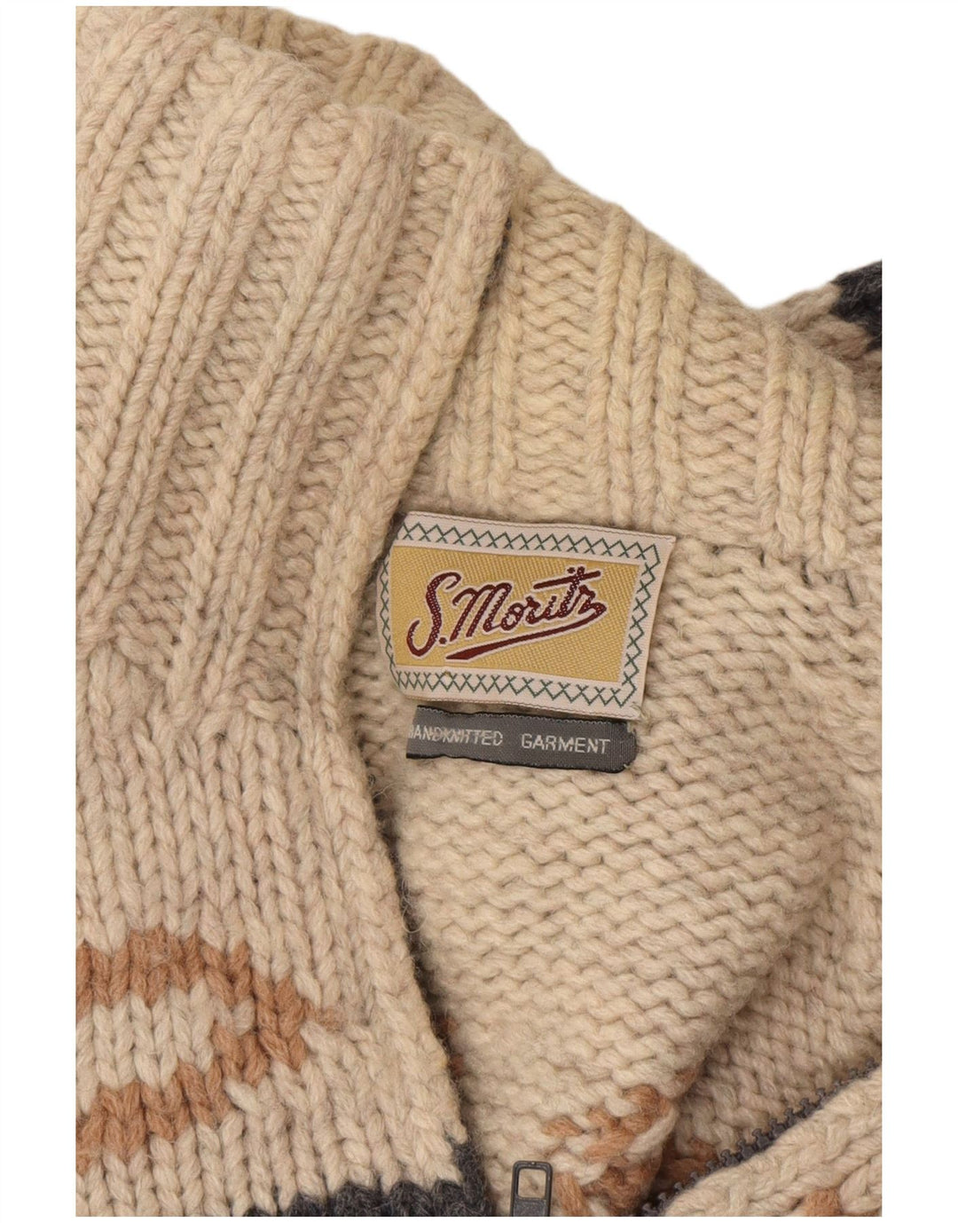 S. Moritz Mens Zip Neck Jumper Sweater Large Beige Geometric