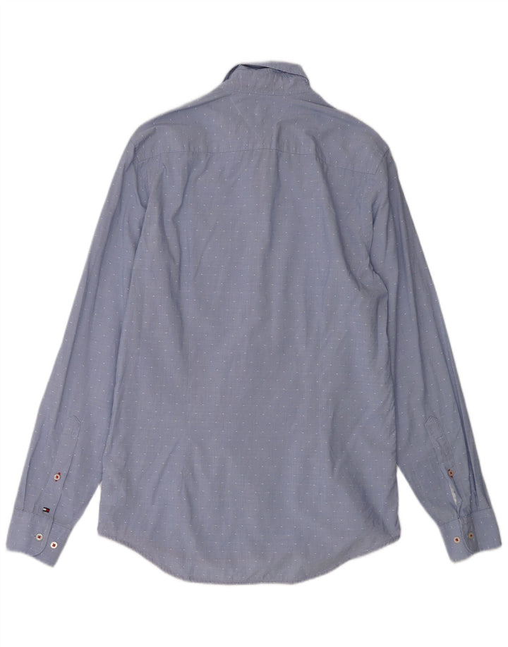 TOMMY HILFIGER Mens Slim Fit Shirt Medium Blue Spotted Cotton