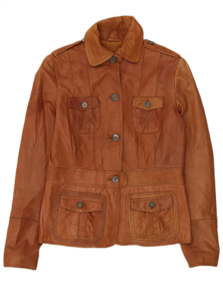 Zara Womens Military Leather Jacket UK 14 Medium Brown