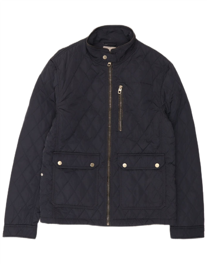 Zara Herre Quiltet jakke UK 40 Large Navy Blue Polyester