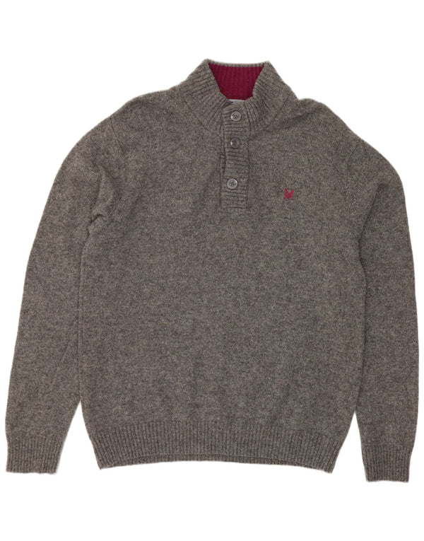 Crew Clothing Mens Button Neck Jumper Sweater XL Grey Wool