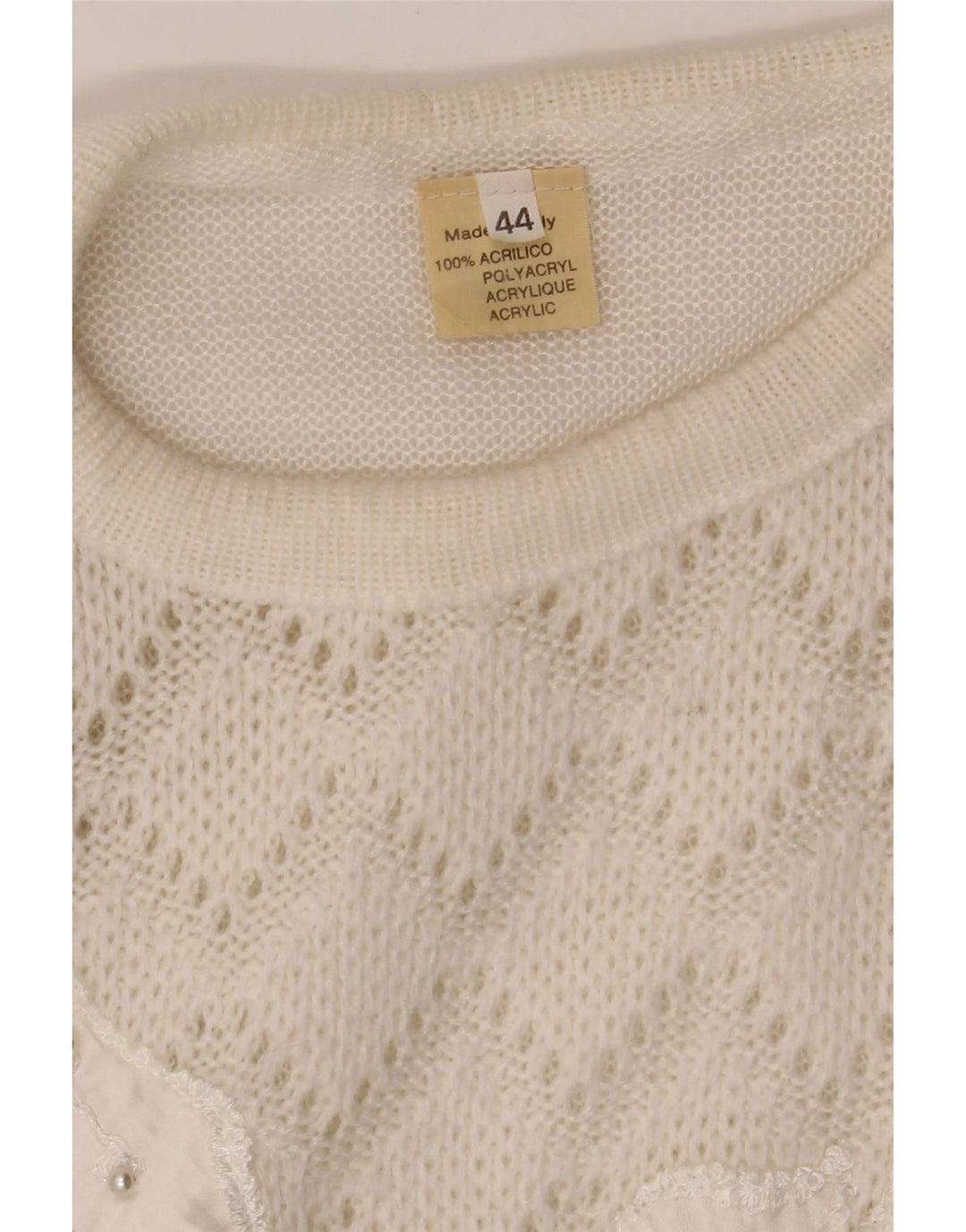 VINTAGE Womens Crew Neck Jumper Sweater IT 44 Medium White Acrylic Vintage Vintage and Second-Hand Vintage from Messina Hembry 