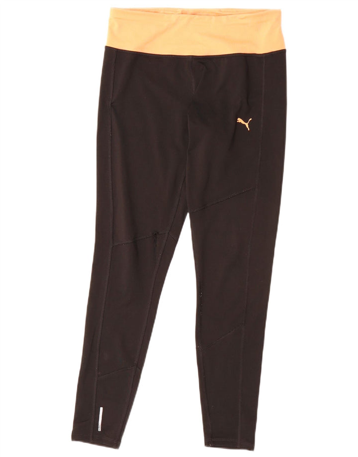 PUMA Womens Leggings UK 12 Medium  Black Colourblock Polyester
