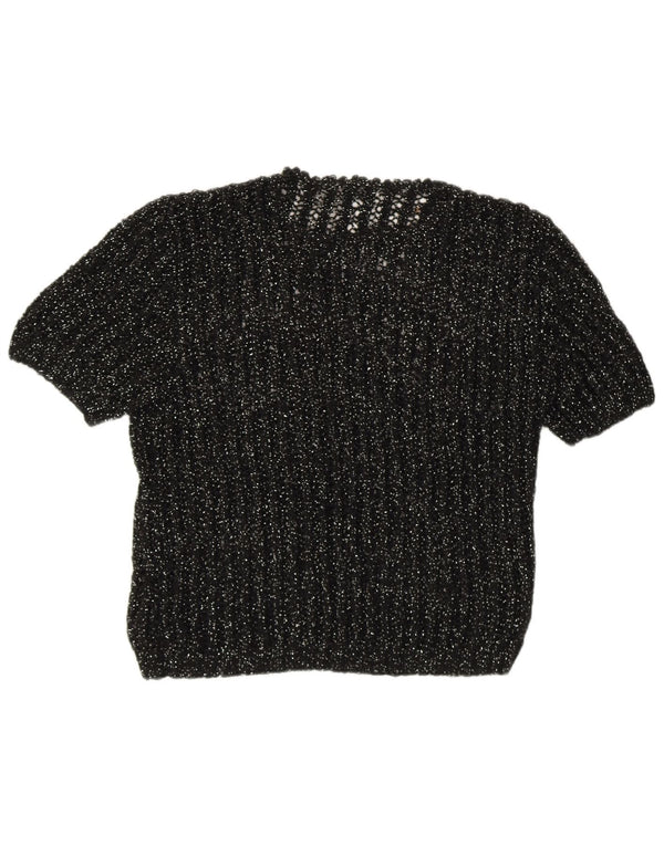 Vintage Womens Short Sleeve Crew Neck Jumper Sweater UK 12 Medium Black