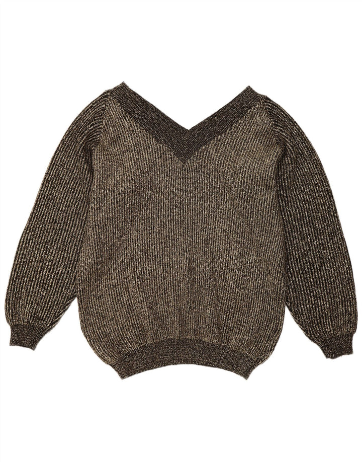 Vintage Womens Oversized V-Neck Jumper Sweater EU 40 Medium Gold Flecked