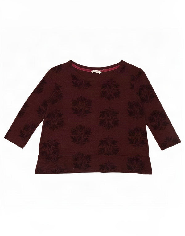 White Stuff Haut court à manches 3/4 pour femme UK 14 Viscose florale bordeaux moyen