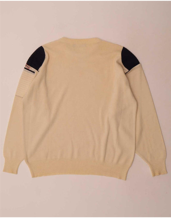 Il Granchio Mens Crew Neck Jumper Sweater XL Beige Colourblock Wool