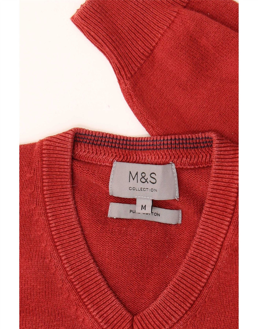 Marks & Spencer Męski sweter z dekoltem w kształcie litery V, średnioczerwony, bawełniany