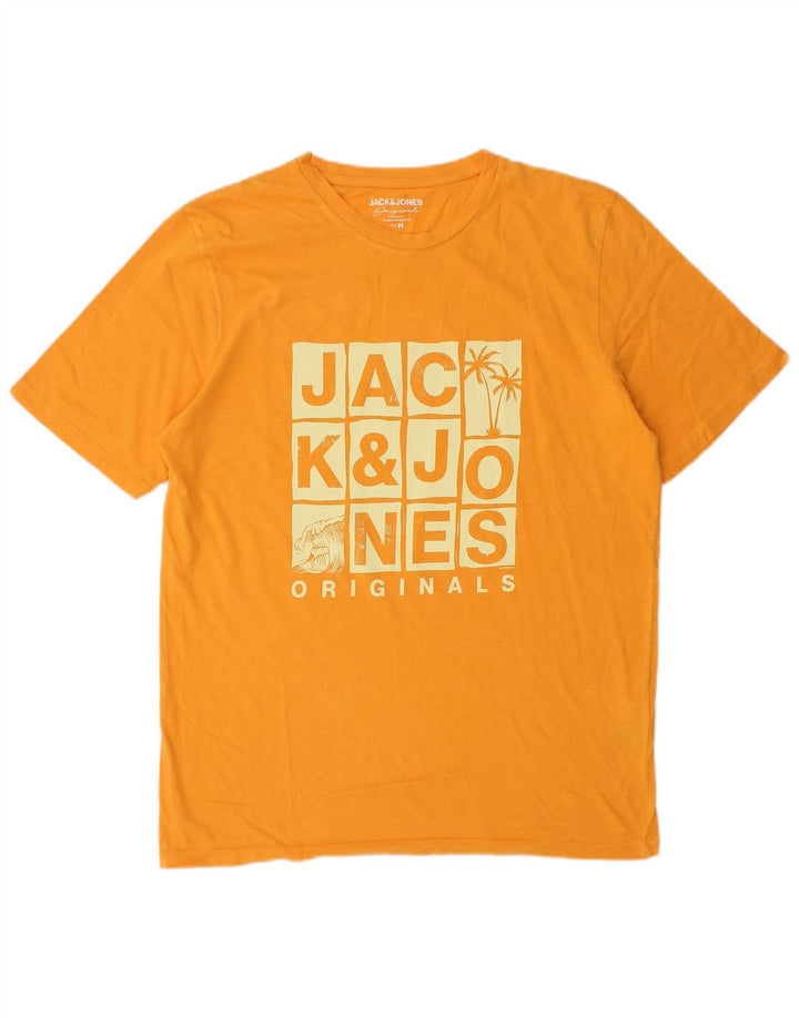 Jack & Jones Mens Graphic T-Shirt Top Medium Orange Cotton